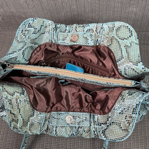 Charming Charlie Blue Snake Print Shoulder Bag With Scrunched Design - Picture 6 of 10